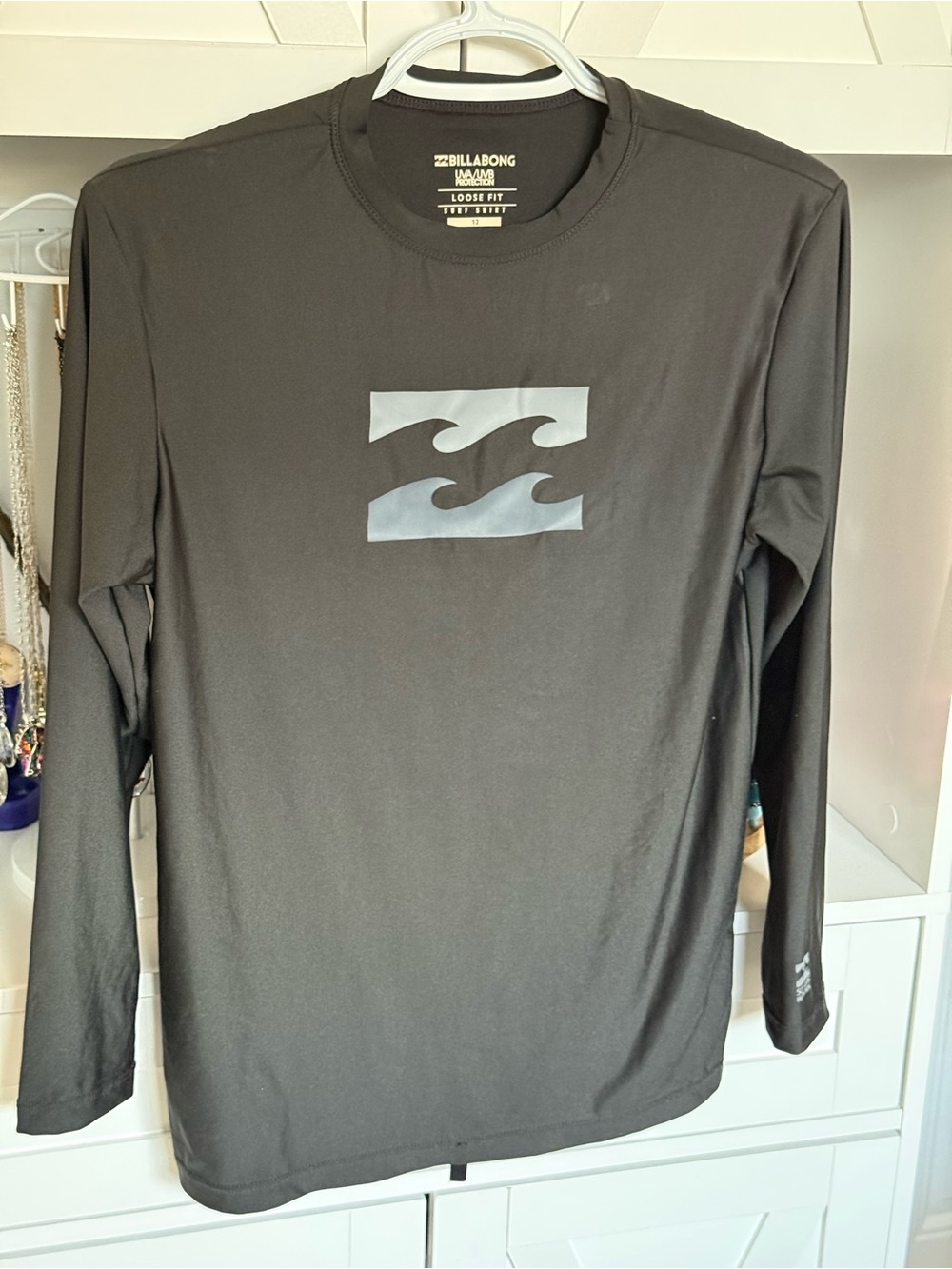Billabong Black Long Sleeve Rashguard with Gray Wave Logo